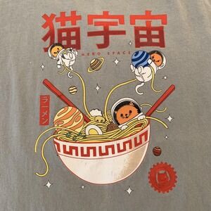 Threadless Shirt Mens Large Gray Neko Space Cat Ramen Graphic Tee T-Shirt Anime